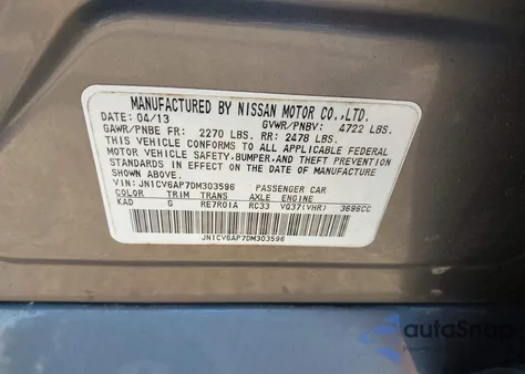 2013 Infiniti G37 Journey from USA, damaged, VIN JN1CV6AP7DM303596